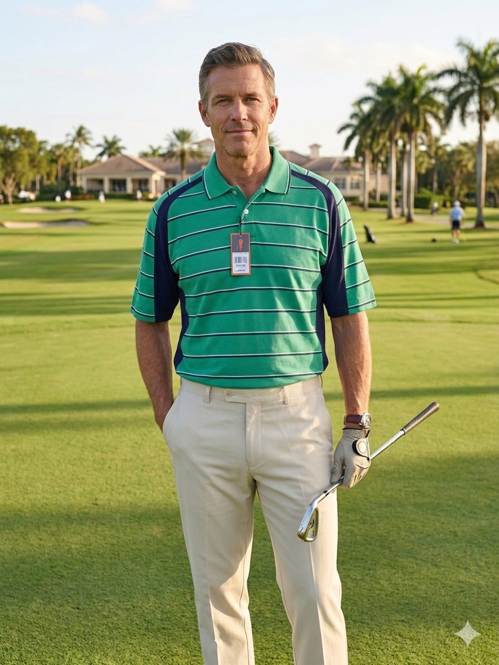 NWT Payne Stewart Legacy Golf Polo Shirt Medium Green Navy Striped Moisture Wick